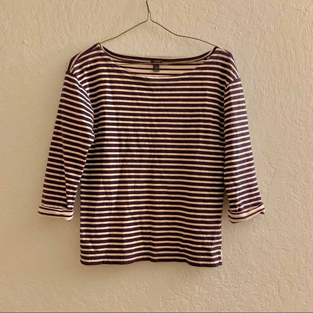 🌸 J crew navy blue striped boatneck top XS